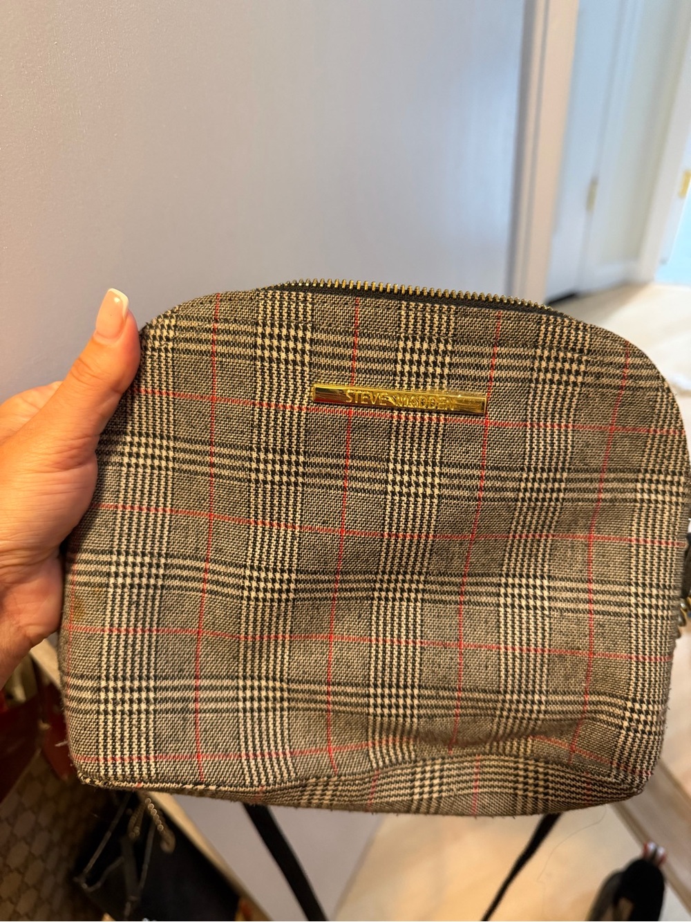 Steve Madden Men's Gray Plaid Crossbody Bag